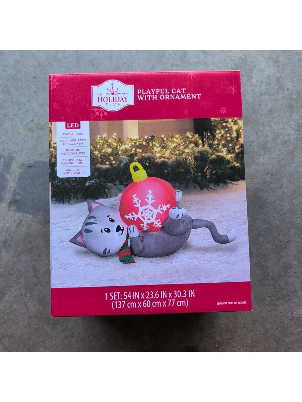 Holiday Time 4.5 FT LED Playful Cat w/ Ornament - Outdoor And Indoor Decoration